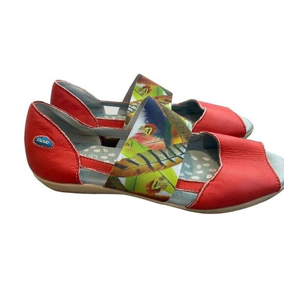 37 (6.5-7) Cloud Footwear Canary Comfort Sandal Red Safari Caliber Leather - Picture 2 of 8